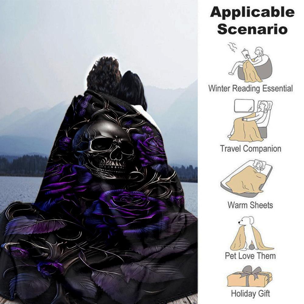 1pc Skull Roses Throw Blanket Soft Flannel, Cozy All Season Polyester Perfect for Home, Office