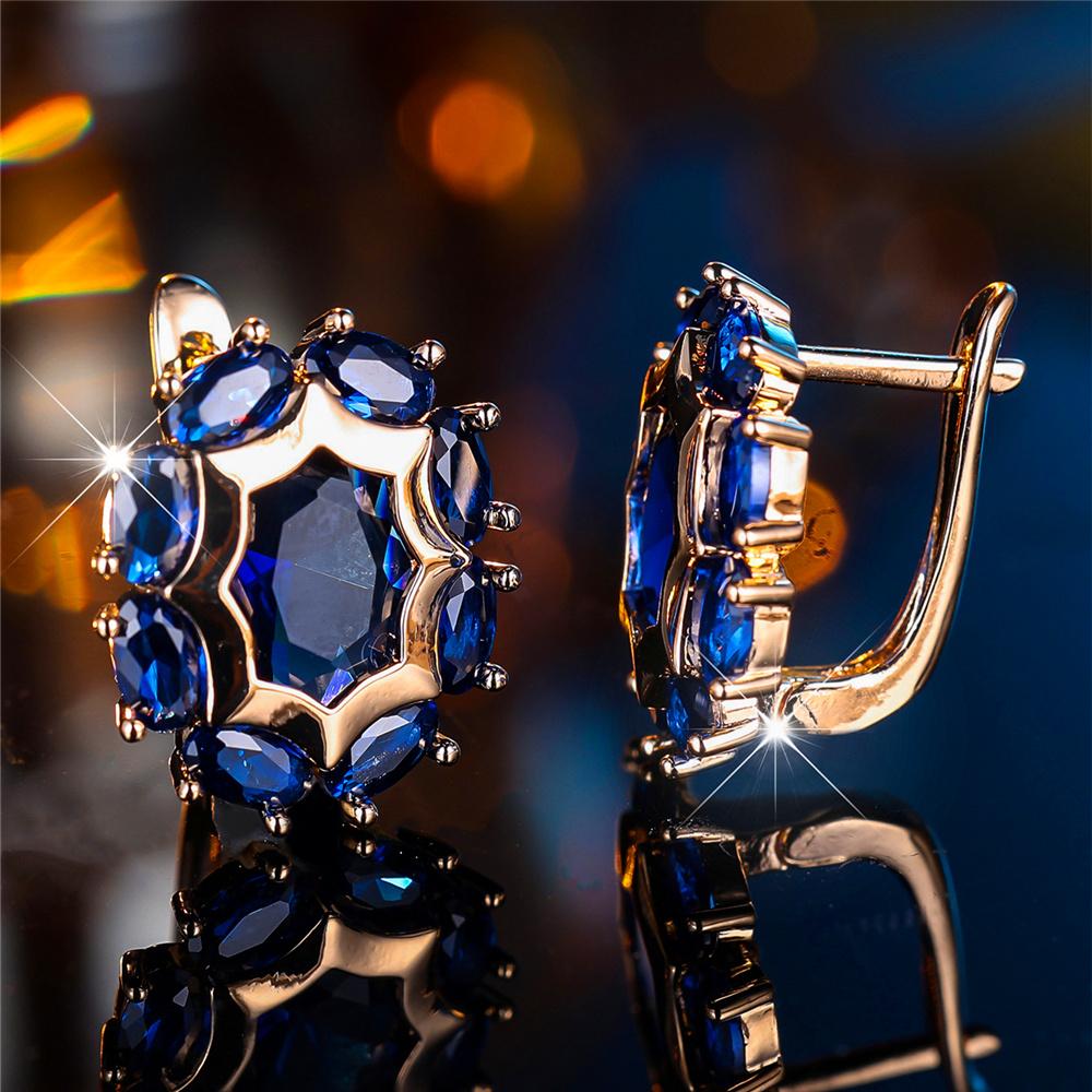 Crystal Green Blue Black Green White Oval Zircon Stone Hoop Earrings For Women  Female Gold Color Wedding Jewelry