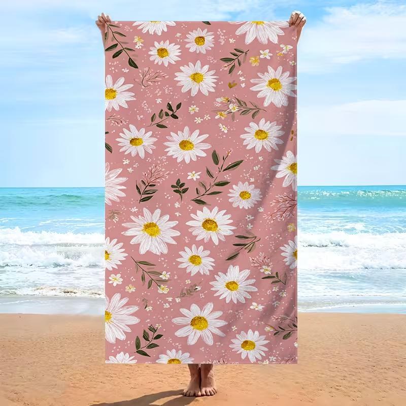 Cute Pink Floral Print Beach Towel Summer Botanical Beach Blanket Quick Dry Lightweight Absorbent Towel for Beach Travel Camping