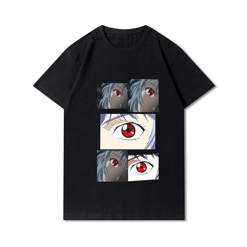 Pánská trička s potiskem Evangelion nadměrných velikostí Bavlněné topy Letní Anime Neformální Černá trička