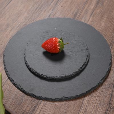 Round Natural Black Stone Slab Serving Plate Western Restaurant Cheese Pizza Dessert Sushi Cake Plate Steak Plate Rock Coaster
