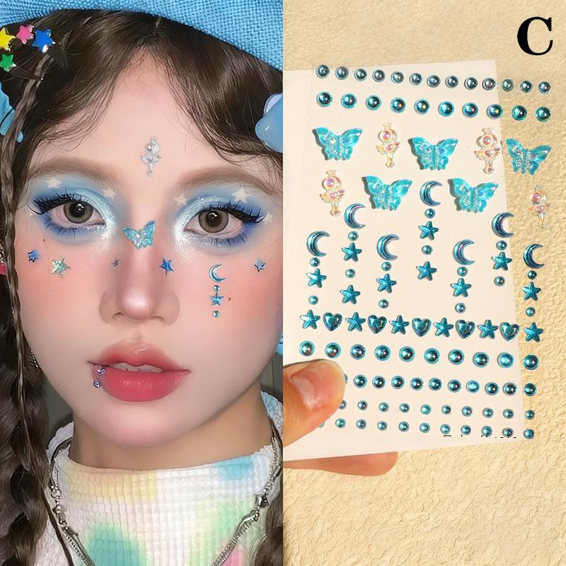 1Pcs Face Diamond Gem Pearl Sticker 3D Colorful Rhinestone Tattoo Eyeshadow Stickers Fo Festival Nail Body Makeup Bling Decor