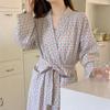 Heart Plaid Loose Mid-Length Pajamas Bathrobe - Cozy, Casual Homewear for Autumn and Spring