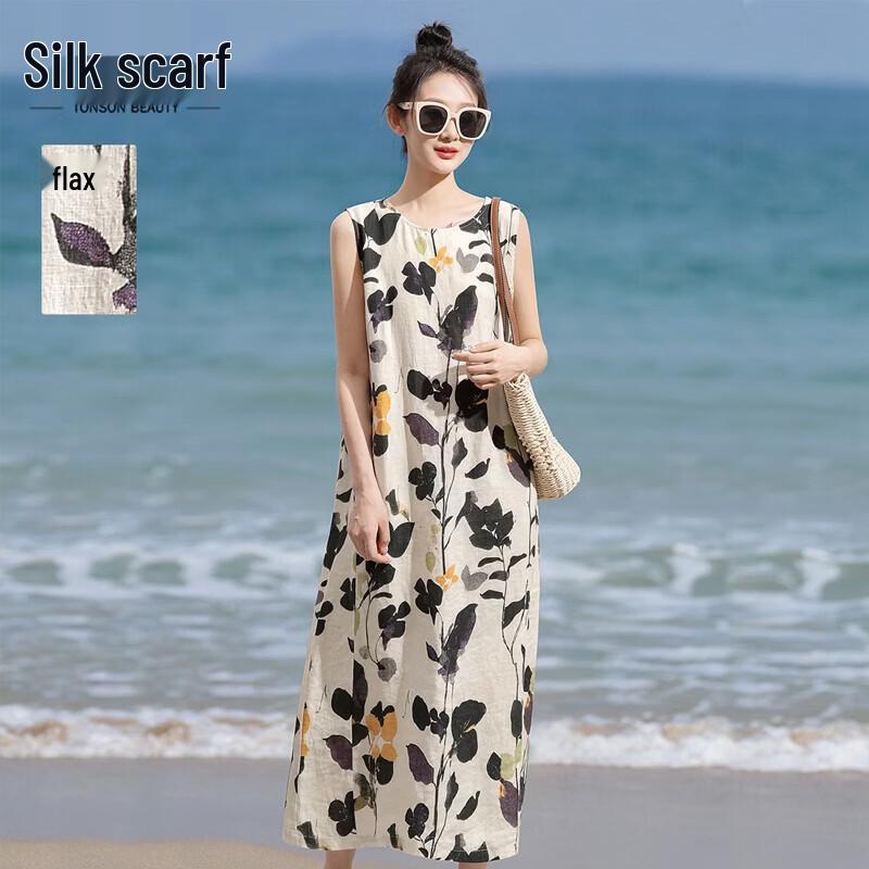 Women s A-Line Linen Sleeveless Vest Dress M