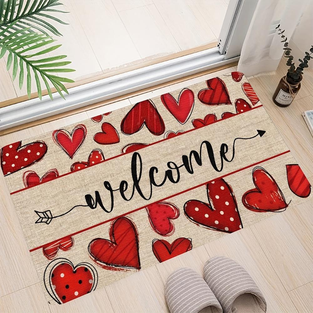 Red Love Welcome Entry Door Mat Water Absorbent Non Slip Wear Resistant Entrance Decorative Carpet Home Decoration
