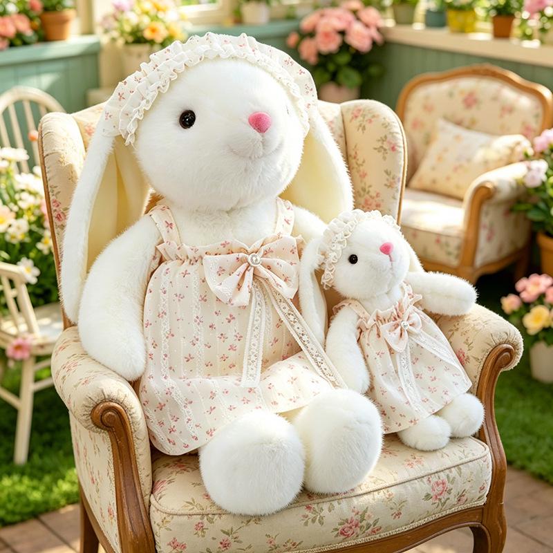 Floral Skirt Rabbit Plush Toy Doll - Cute Drooping Ears Pillow for Children, Birthday Comfort Gift