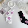 Ladies Spring Summer Romantic Rose Fresh Flowers Black and White In The Tube Socks