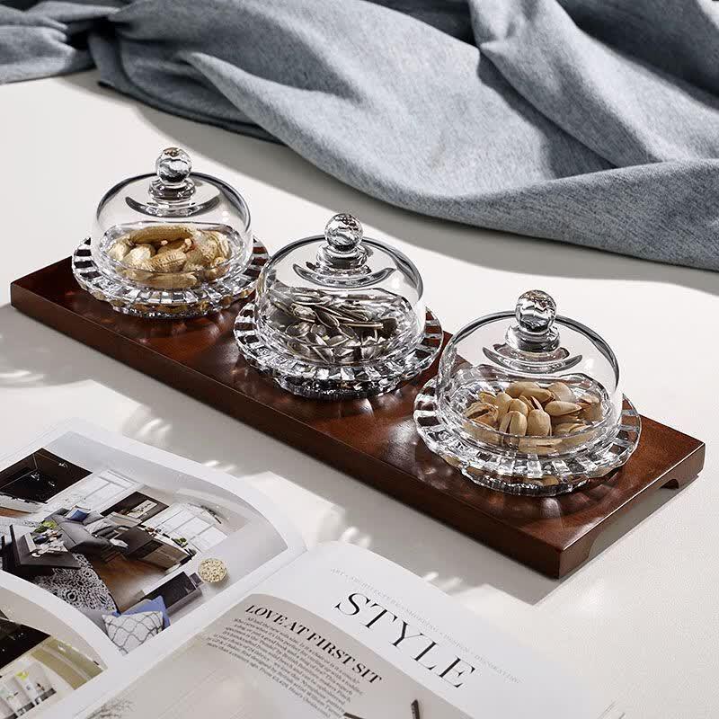 European Style Transparent Glass Divided Snack Serving Tray