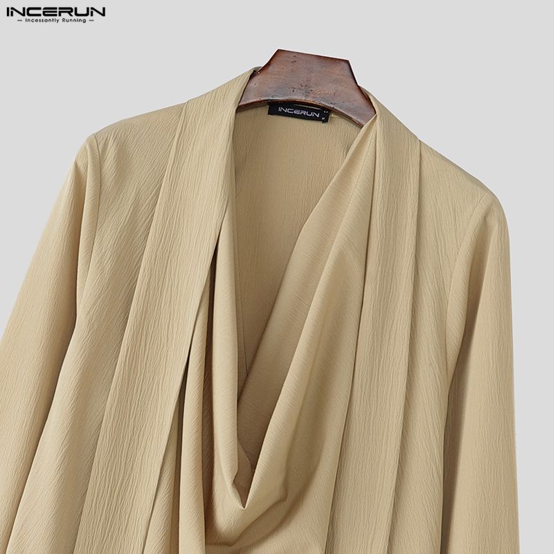 INCERUN Oversized Men Swing Collar Long Sleeve Ruffled Irregular Shirts Tops
