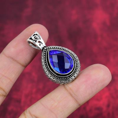 Tansanit Handgemachter Edelstein Anhänger, 925 Sterling Silber Anhänger Antik Schmuck, Für Verlobungsgeschenk