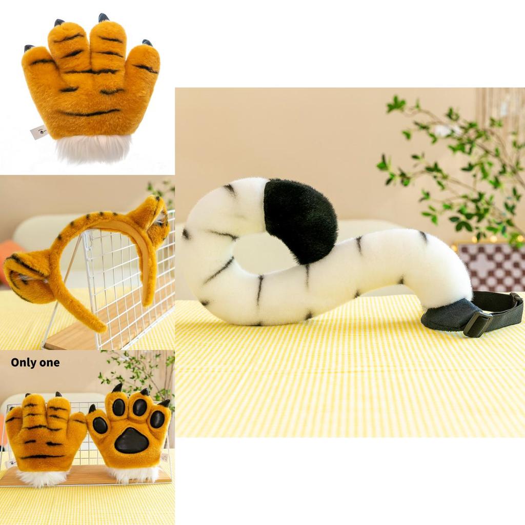 Cute Plush Tiger Paw And Tail Headband For Stage Shows And Animal-themed Parties
