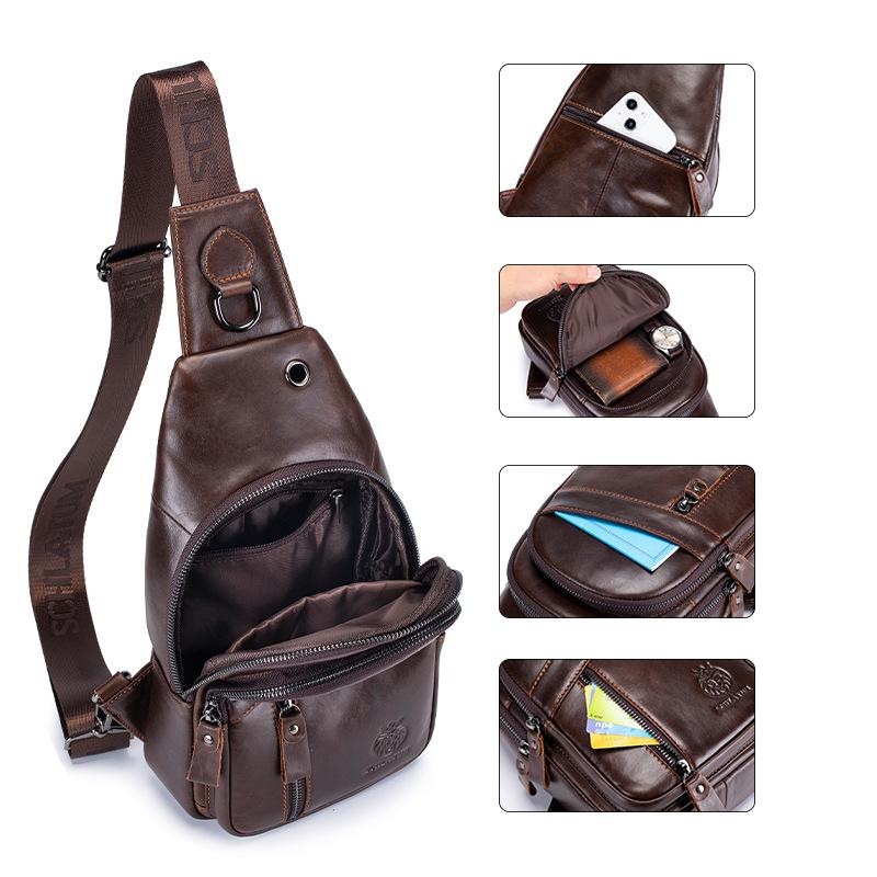 Genuine Leather Crossbody Bag for Men, Retro and High-end Style. A Front Crossbody Bag Made of Cowhide for Men