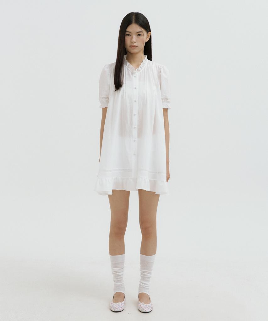 LUCIR ZU Cotton Lace Frill Mini Dress (Ivory)