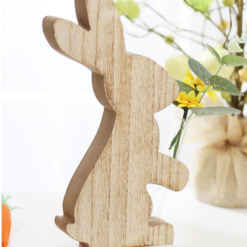 Easter Rabbit Wooden Small Vase Dried Flowers Table Decoration Living Room Office Decoration Home Decor Flower Arrangement Ware