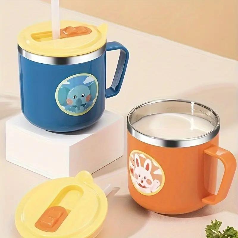 1Pc 270ml Stainless Steel Mug with Straw - Portable Coffee & Milk Cup with Handle and Measurement Marks Water Cup