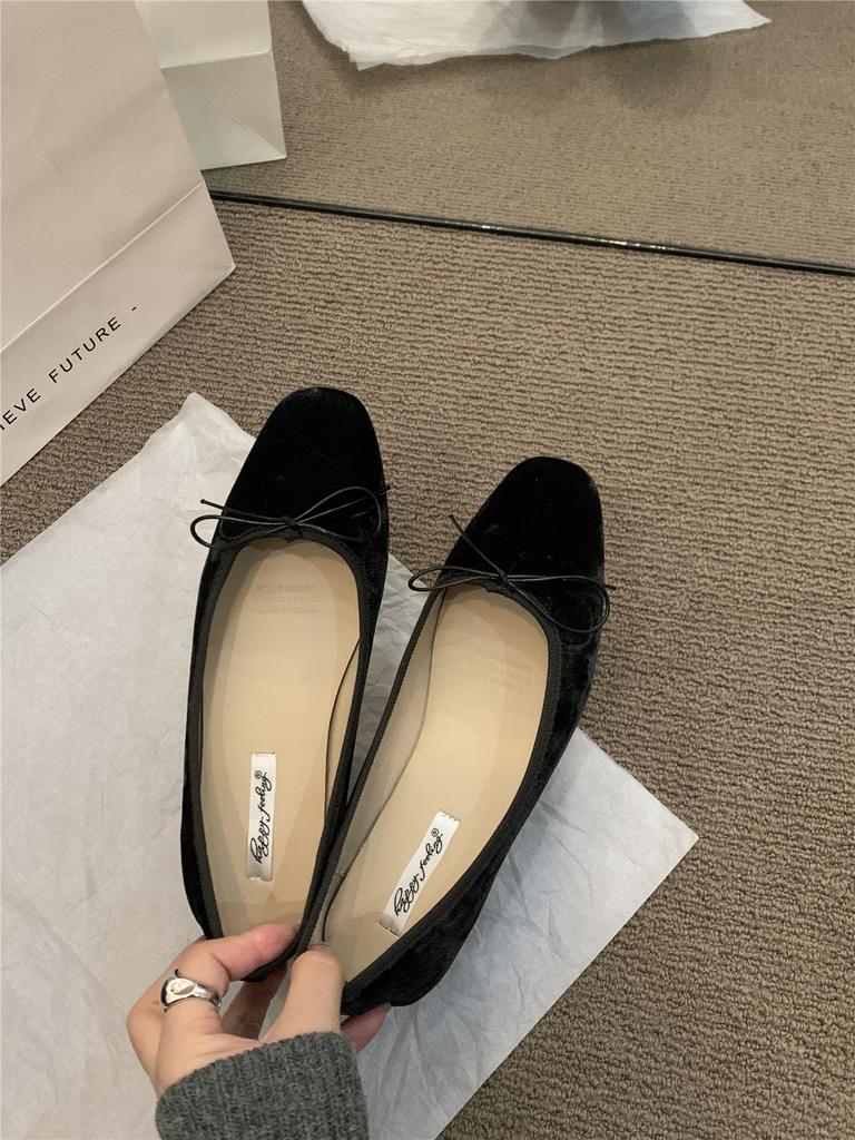 French Flat-bottomed Bow Single Shoes Women's 2025 New Spring Retro Grandma Shoes Ballet Shoes One Pedal Ladyshoes