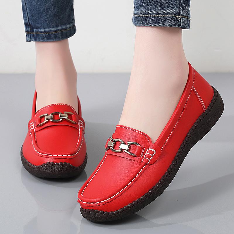 Women Simple Red Loafers Leather Driving Moccasins Comfort Flats Black Casual Slip on Plus Size Black Shoes