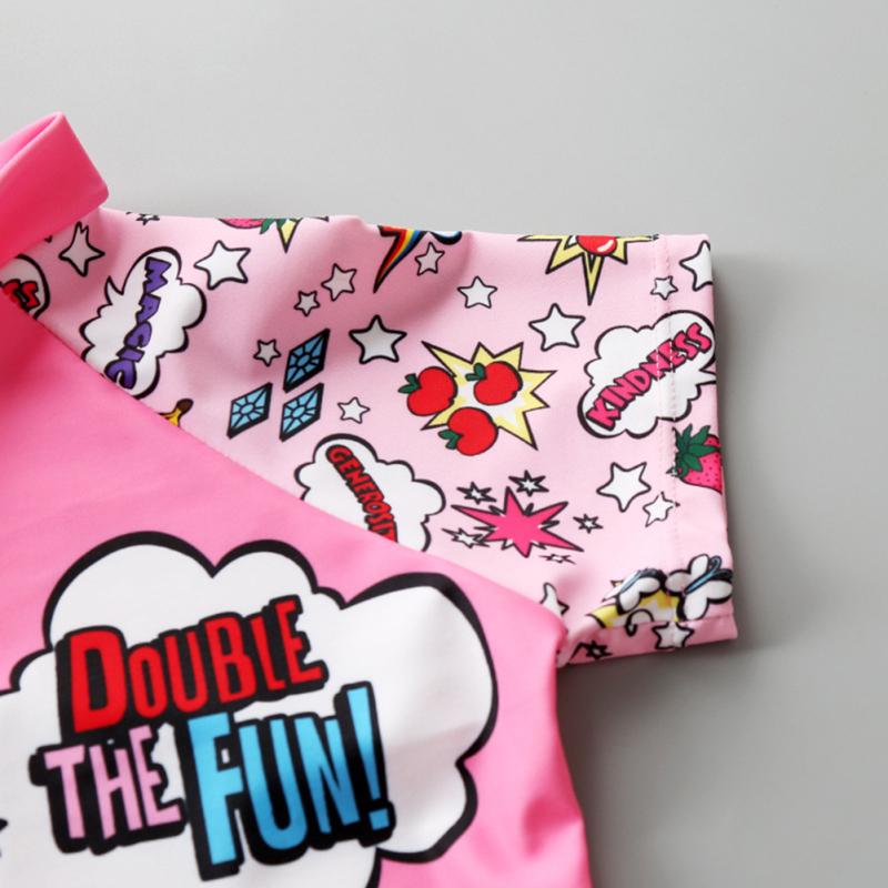 Baby Kids Girl Cartoon Lovely Pink Horse Swimming Suit with Hat