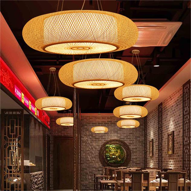 LED Rustic Style Pendant Light DIA.40 Creative Decoration Bamboo Art  Pendant Lamp Chandeliers Restaurant Teahouse