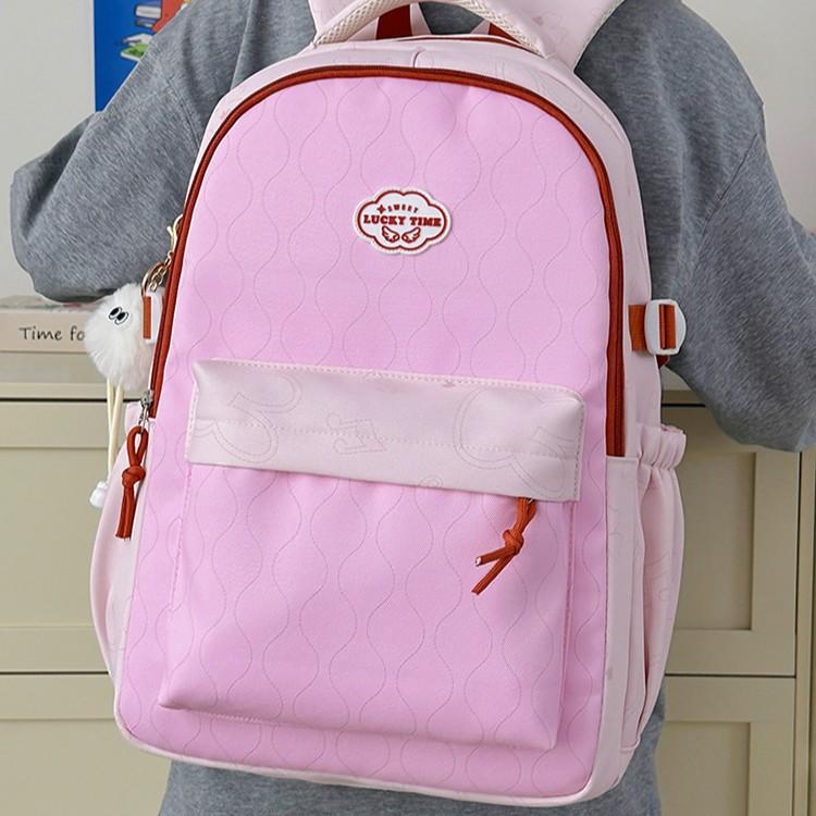 Schoolbag wholesale backpack women's large-capacity student schoolbag simple travel shoulder bag solid color burden reduction anti-splashing girl