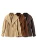 Women's 2026 Autumn Suede Plush Lapel Jacket - European & American Style, Waist-Cinching, Loose Fit