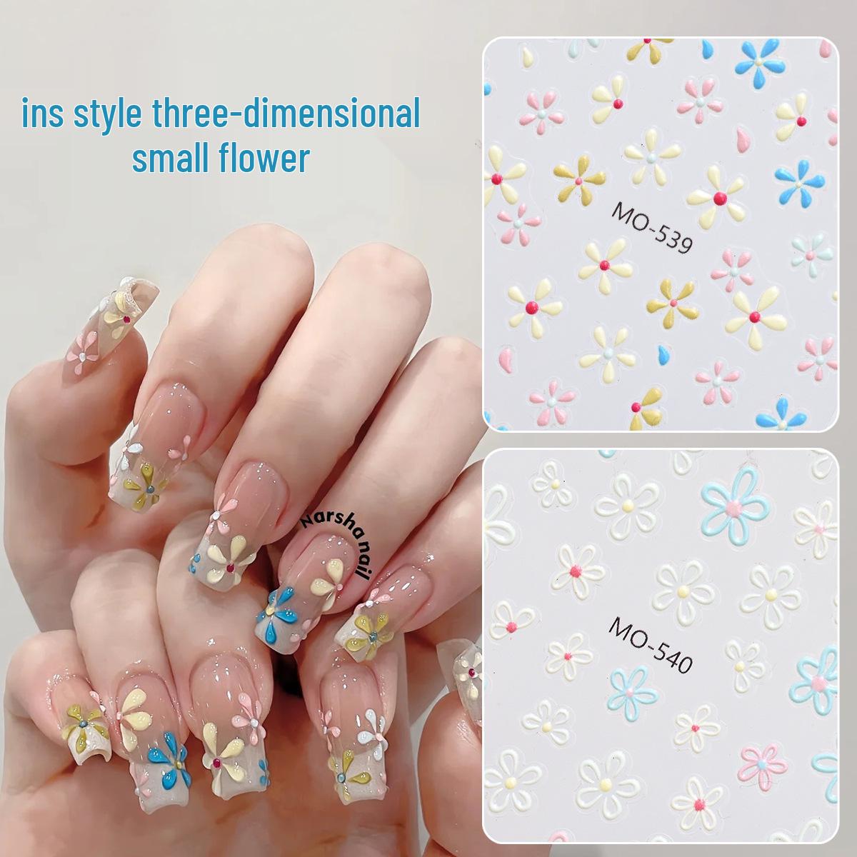 

3D Embossed Candy Color Floral Nail Stickers - Hand-Painted Fresh Five-Petal Flowers