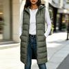 Women's Color Hooded Zip-Up Cotton Vest Mid-Length Plus Size Outerwear for Fall and Winter