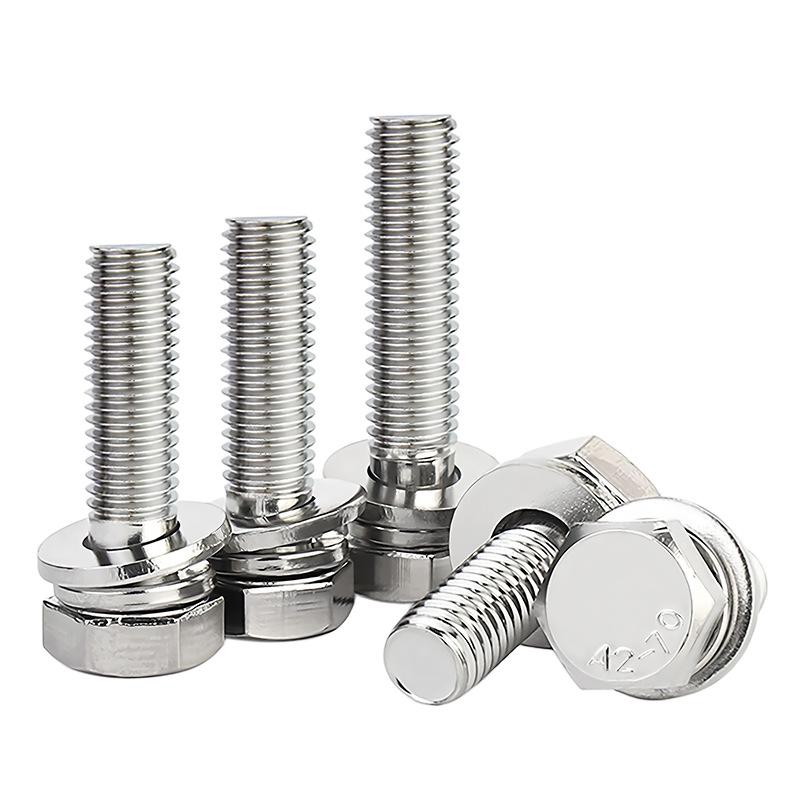 304 Stainless Steel Hex Head Combination Screw with Flat and Spring Washers