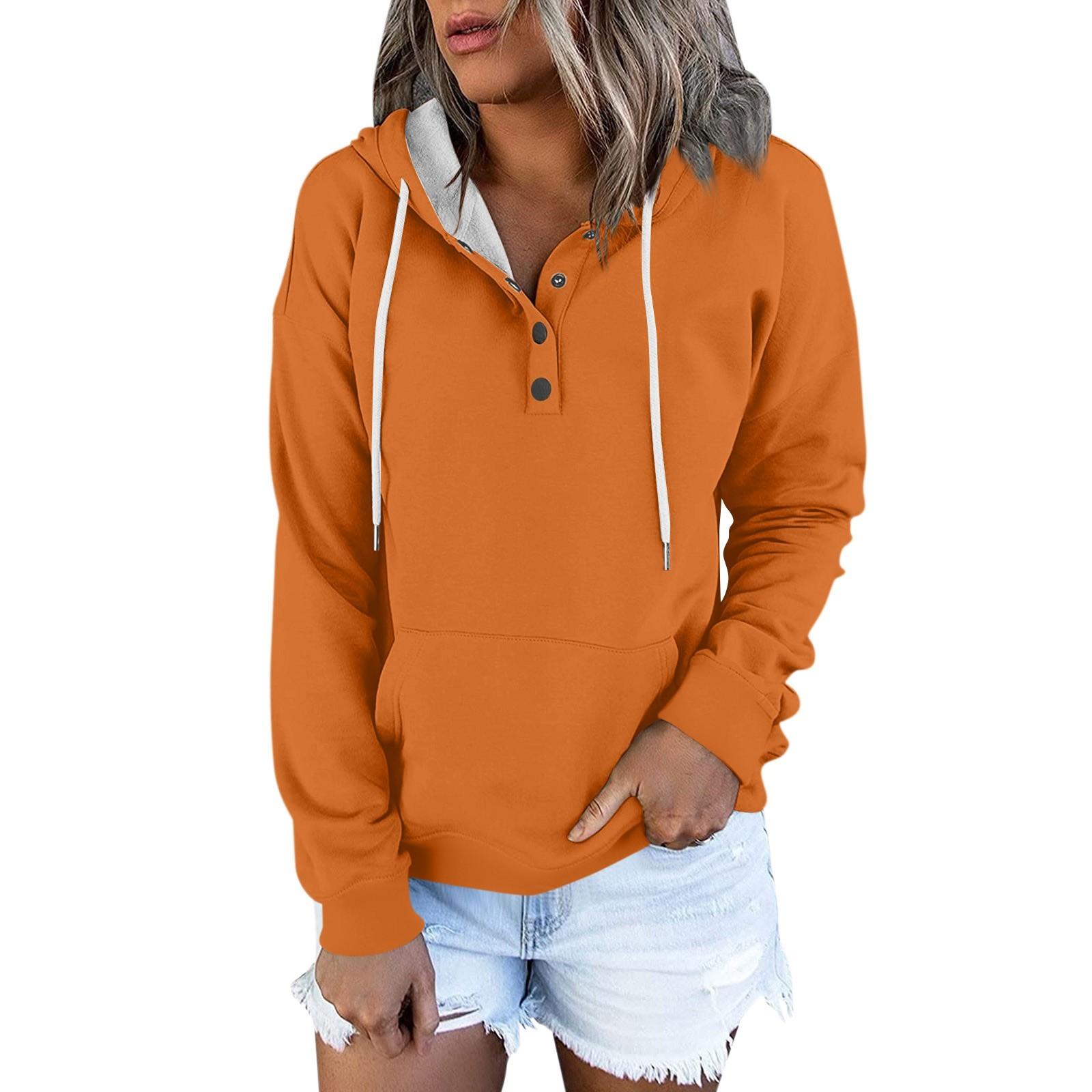 

Женские толстовки с капюшоном, однотонные, повседневные, на пуговицах, с длинным рукавом и карманами XL коричневый