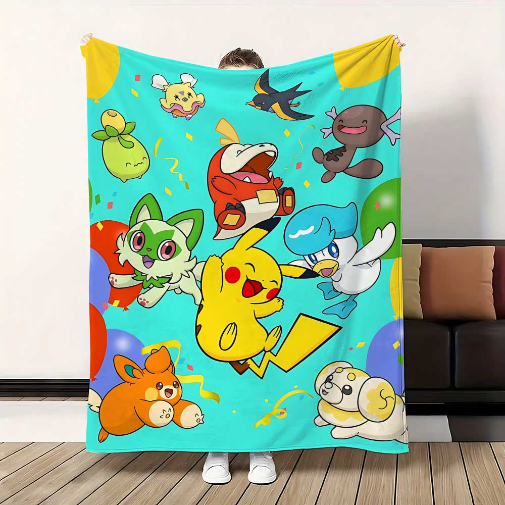 Kawaii Pokes-mons Shaggy Throw Blanket Sofa Winter Fluffy Soft Blankets for Bed Bedroom Decoration Home Bedspread the Warm Knee