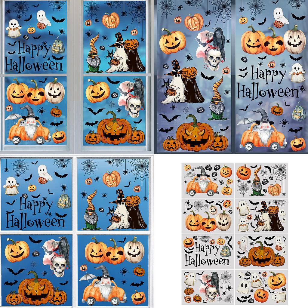 Halloween Window Clings Set Vintage Ghostly Pumpkins Bat Gnomes Decals Stickers for Home Glass Decors and Party Supplies