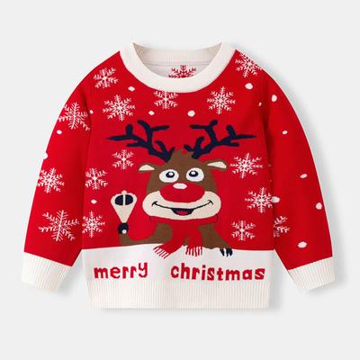 Children's Cartoon Deer Christmas Sweater Boys and Girls Baby Bottom Pullover