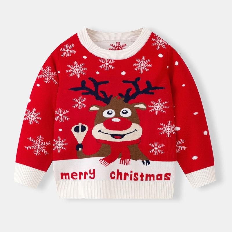 

Children s Cartoon Deer Christmas Sweater Boys and Girls Baby Bottom Pullover 7Y(130cm） красный