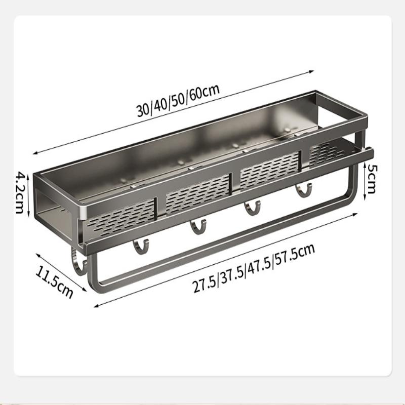 Bathroom Aluminum Wall Mounted Shower Rack Multifunctional Kitchen Storage Basket Toilet Accessories