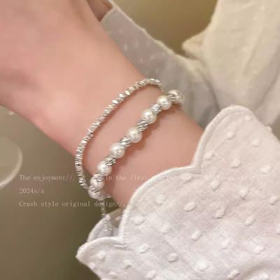 Bracelet Perles Argentées Pierre Oeil de Chat Perle - Accessoire de Mode Minimaliste Élégant de Luxe pour Femme Été