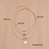 Popular, Geometric Disc Irregular Turquoise Pendant Necklace Ladies Multi-layer Necklace