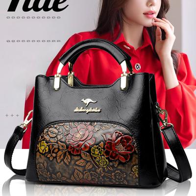 Retro Chinese Style Peony Embossed Handbag Women's Bag New High-end Shoulder Bag Large-capacity Shoulder Messenger Bag