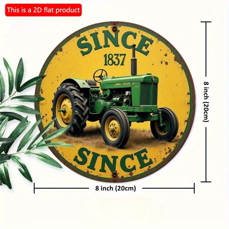 

2d Flat 20*20cm Circular Wooden Sign, Old Fashioned Tractor and Deer Horn Logo, Suitable for Bedrooms, Kitchens, Restaurants and Bars Ideal Choice. 20*20cm