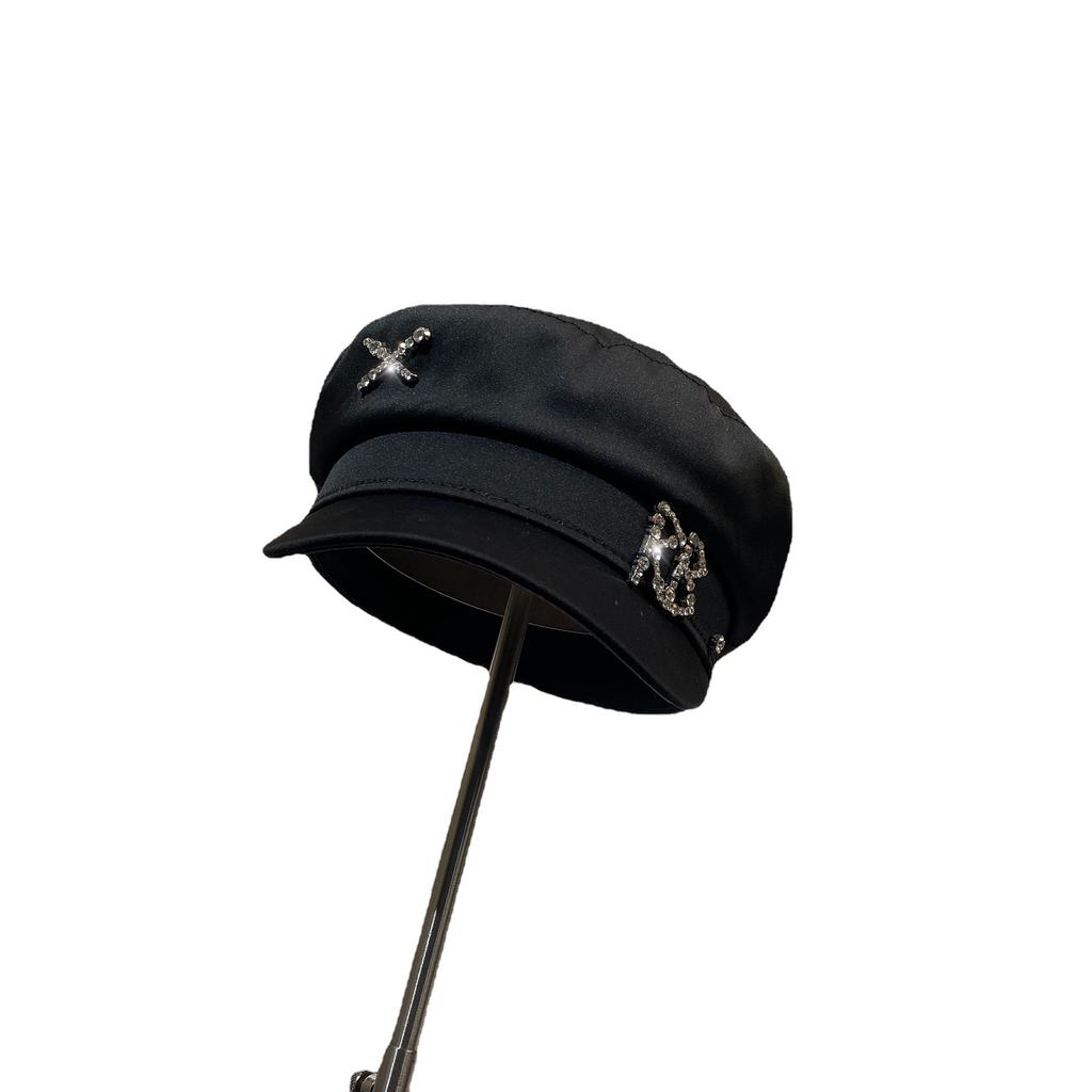 Acetic Acid Simulation Silk R Navy Hat Women'S Autumn Outdoor Versatile Newsboy Hat Simple Cap