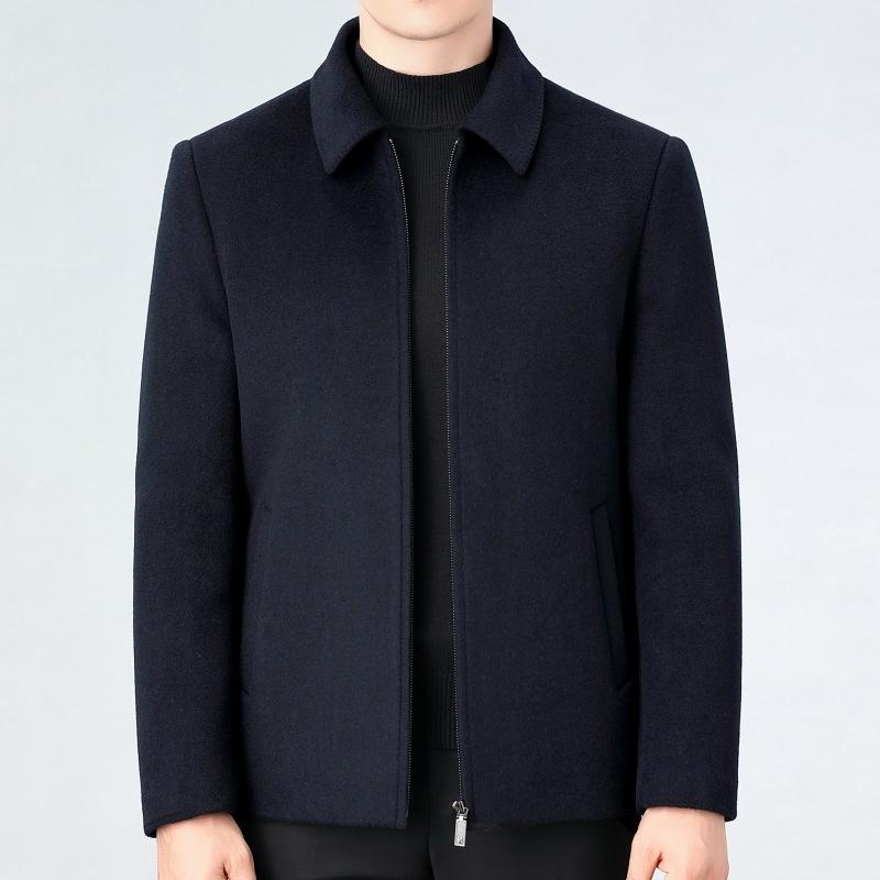 Men's double-sided cashmere coat, middle-aged and elderly lapel daddy thick woolen jacket, men's short woolen coat