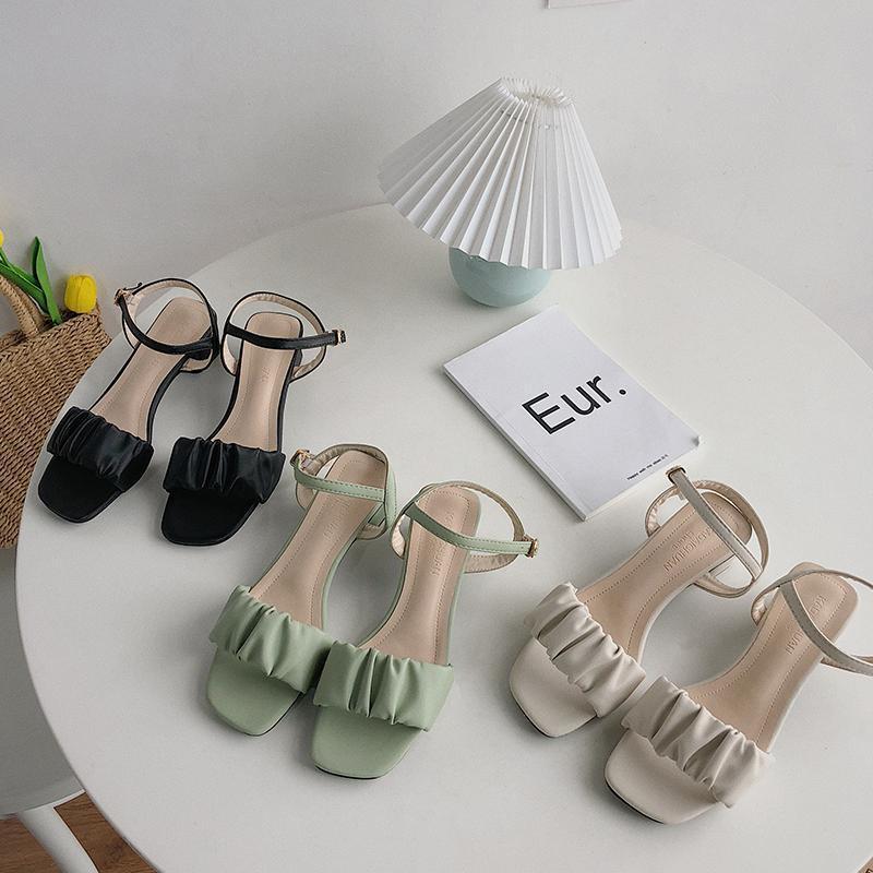 Fairy style thick heel Roman sandals female 2025 spring new French high heels versatile medium heel women's shoes ins tide