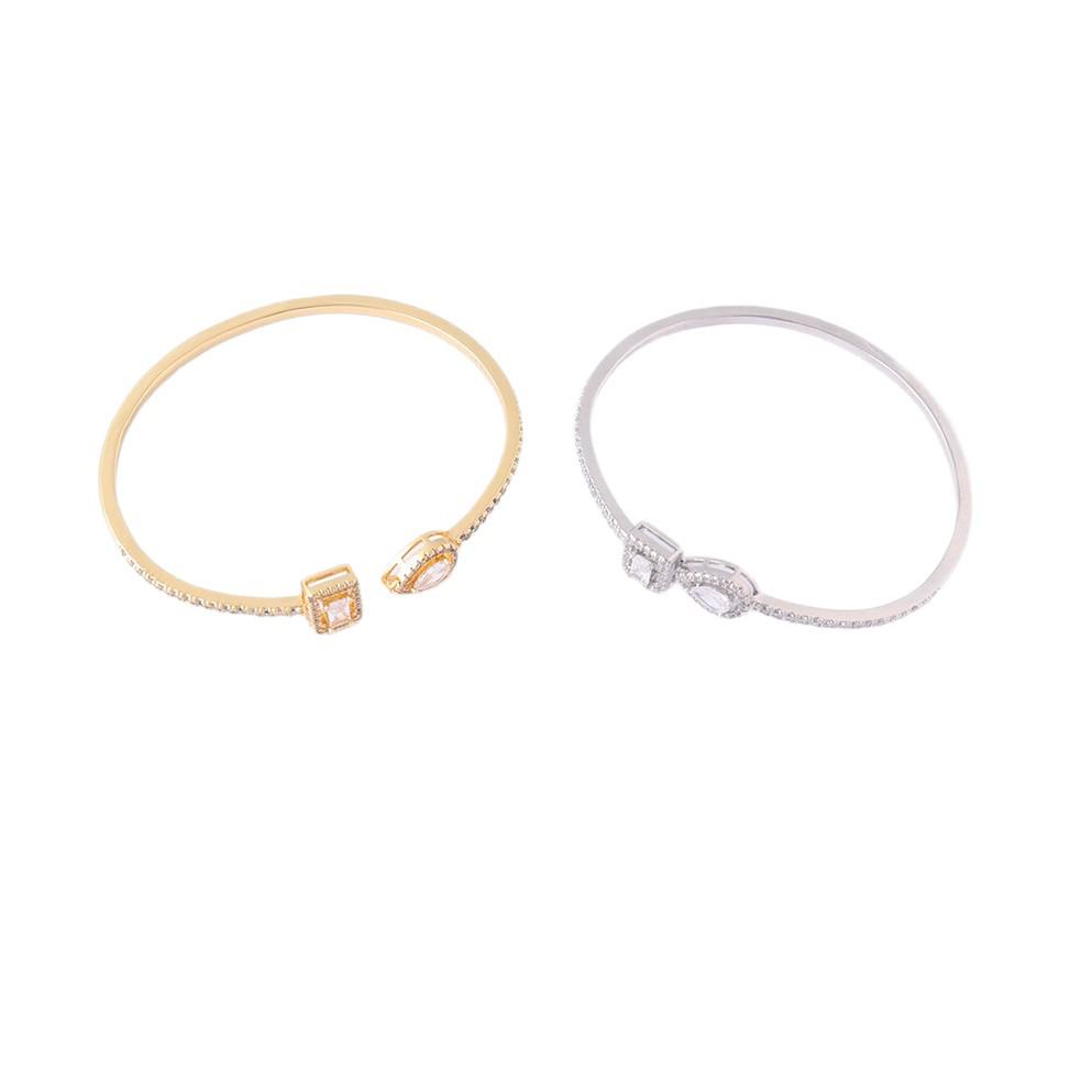 18K Gold-Plated Zirconia Bangle Bracelet with Adjustable Open Design for Women - Available In Gold and Silver.
