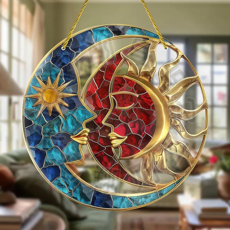 Acrylic Window Decoration Pendant Stained Cat On Desk Panel Decor Indoor Outdoor Garden Decor Or Housewarming Gift