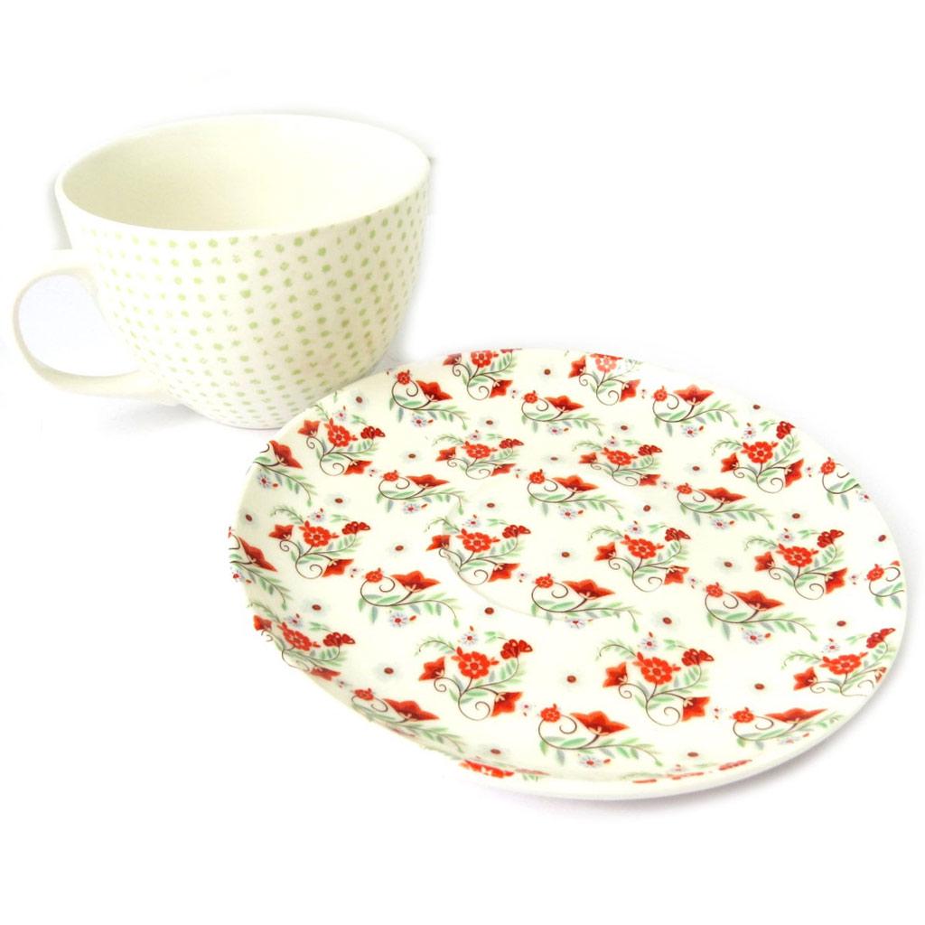 Les Trésors De Lily [N8496] - Tasse + soucoupe 'Vintage Design' beige rouge liberty - tasse 11x7 cm
