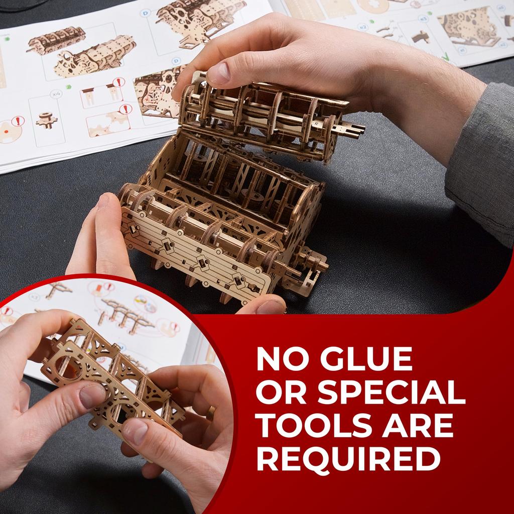 Ugears V8 Engine Puzzle Wooden Craft Model No Glue or Tools Required - -