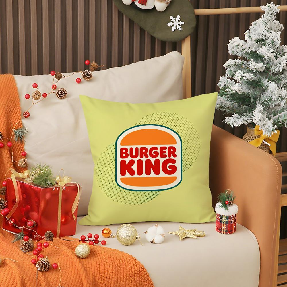 Food b-Burger King Pillow Case Anti-dustmite Pillow Invisible Zipper Silky Short Plush Sofa Cushion Cover