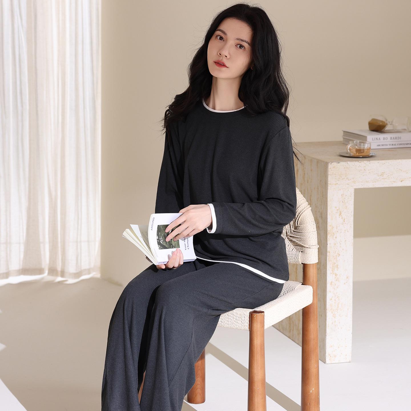 2026 Women s Modal Pajamas - Winter High-End, Long Sleeve, Elastic, Simple Homewear for Spring & Autumn XL