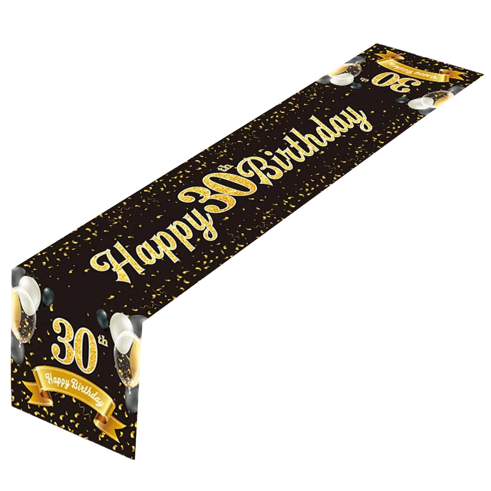 

Premium Birthday Table Runner in Black Gold Enhances Party Decors 180x35cm Table Cover Decoration Easy to Clean D