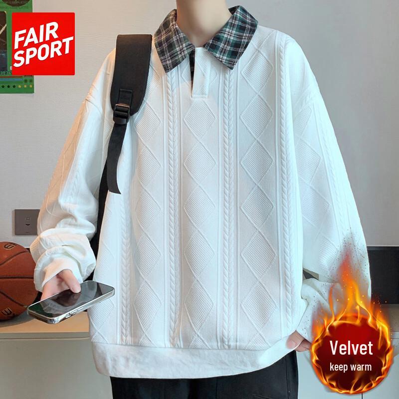 FAIR SPORT Men's Plaid Patchwork Polo Sweatshirt