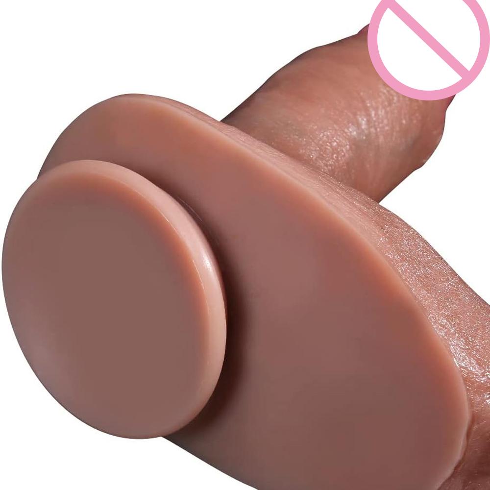 Realistic Dildo with Suction Cup Liquid Silicone Double Layer Dildos Real Veins and Plump Testicles Penis Sex Toys for Women Men